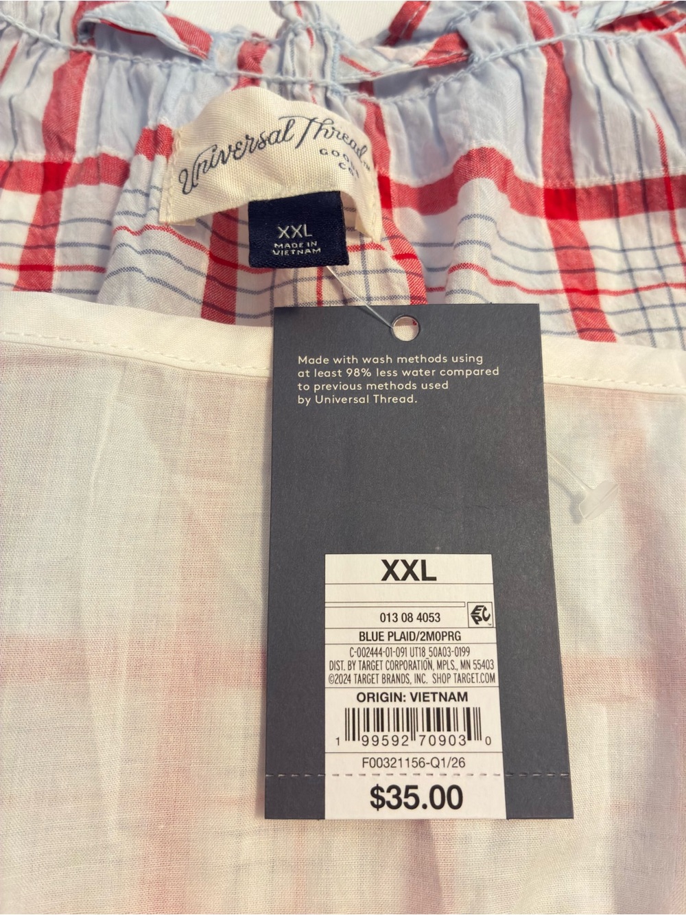 Universal Thread Women's Mini Swing Shift Dress Blue Plaid Size XXL New With Tag - Picture 6 of 7